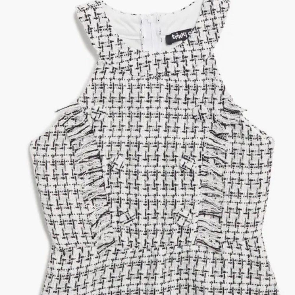 NWT [Trixxi] Girl Bouclé Tweed Fringe Dress Black/White Girls Sz Large (12/14) - Picture 3 of 8